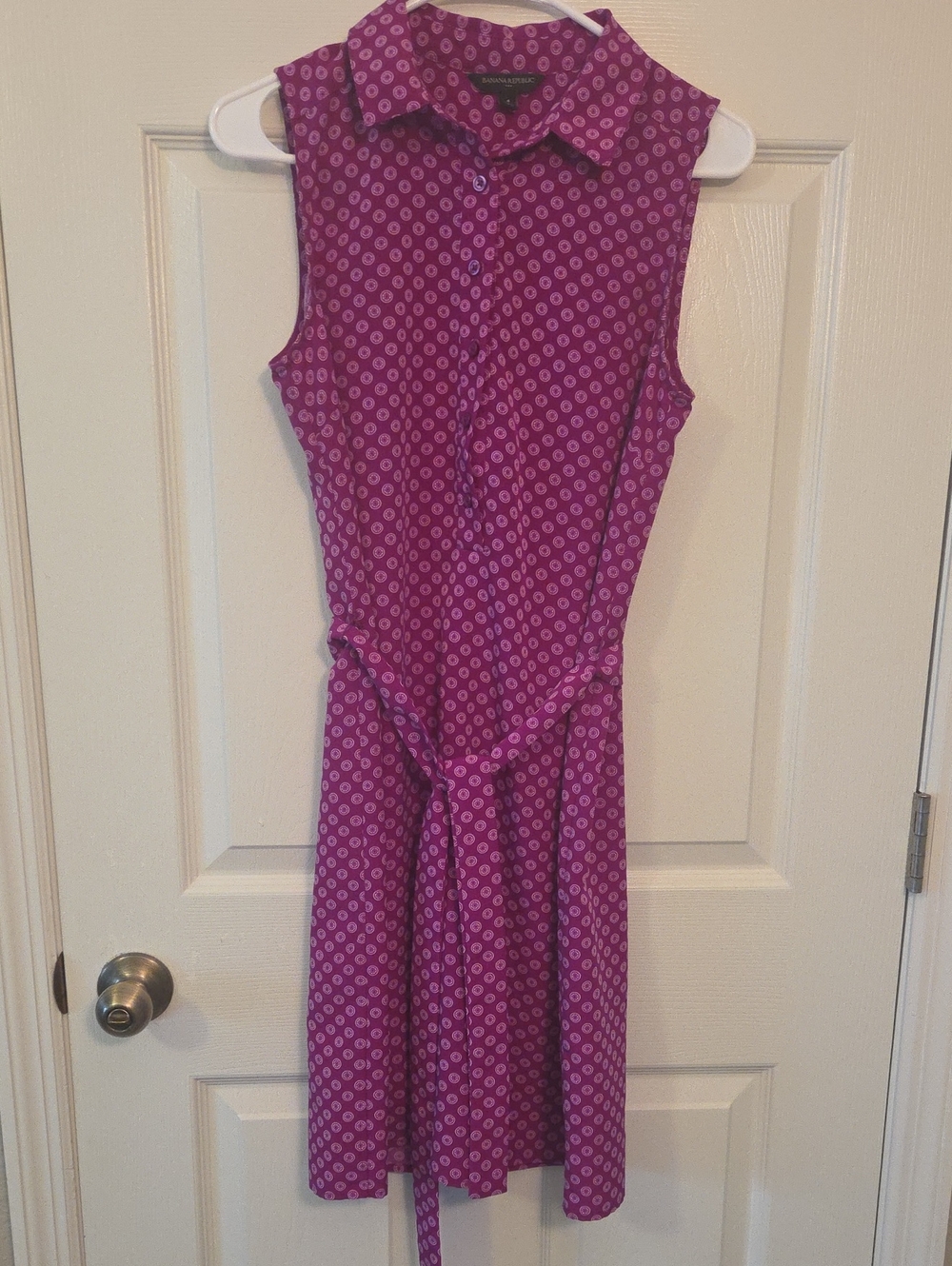 Banana Republic Sleeveless Collared Purple Fuschia Geometric Shirt Dress Size 4